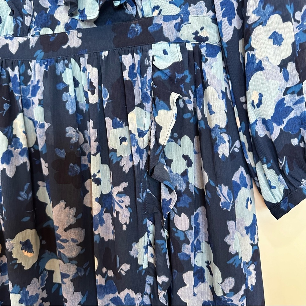 J.Crew Women’s Long Sleeve Ruffle Blue Midi Faux Wrap Dress Floral Watercolor 2 - Picture 8 of 9